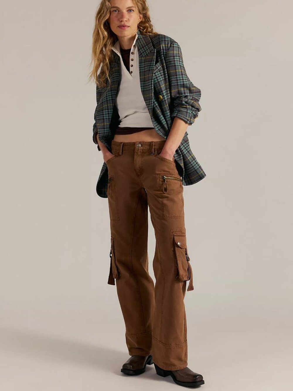 ☀️ We The Free Free People Sedona Cargo Jeans Pants Toffee Brown 12 NWT